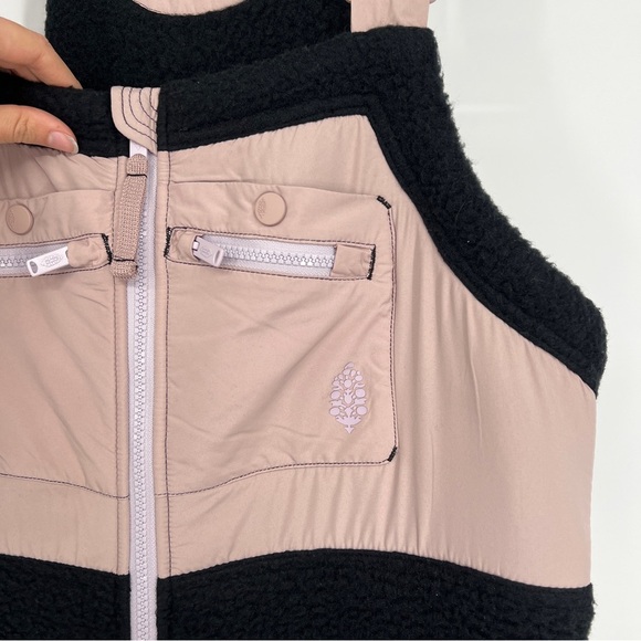 Free People Hit The Slopes Black Purple Sherpa Outdoor Winter Overalls Ski Bib S - Picture 5 of 9